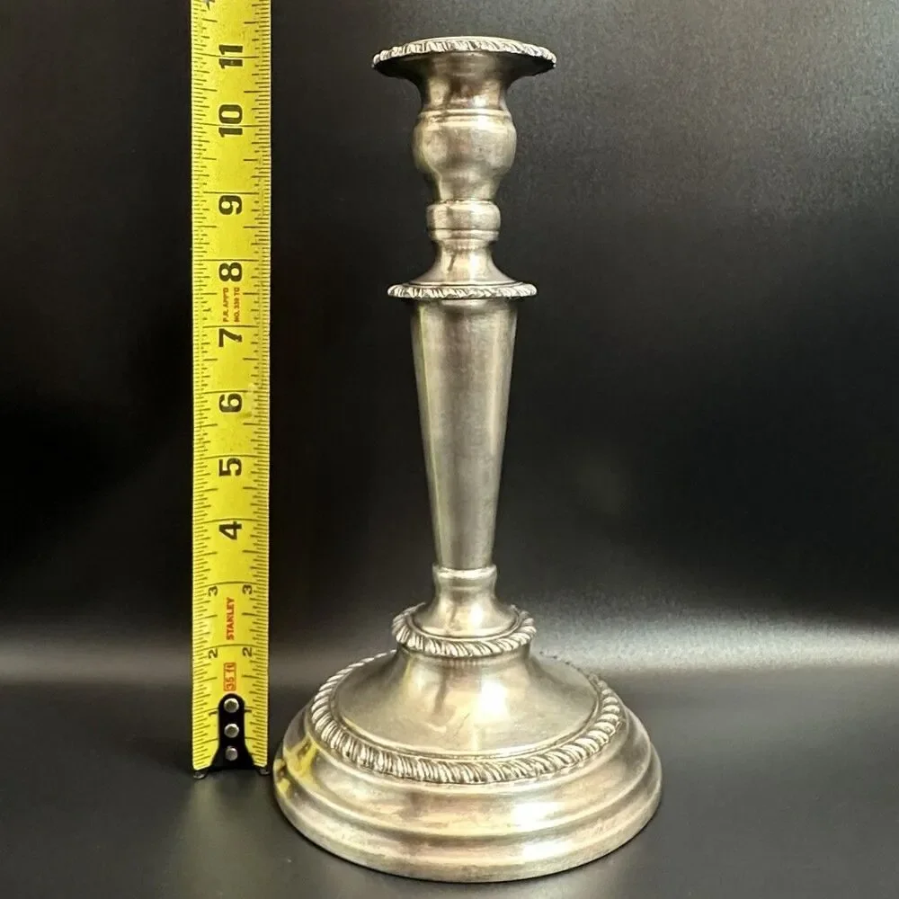 Antique European Pewter Candlestick 11” Heavy Candle Holder Table Centerpiece